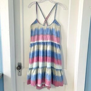 Outerknown Organic Cotton Crossback Tiered Stripe Dress M Coastal Boho